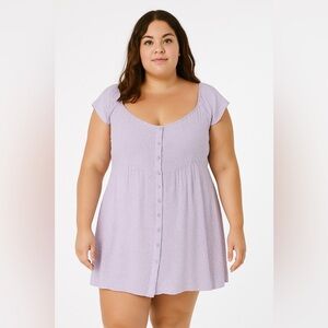 Just Found Lavender Floral Smocked Fauc Button-Front Dress 2X ARF